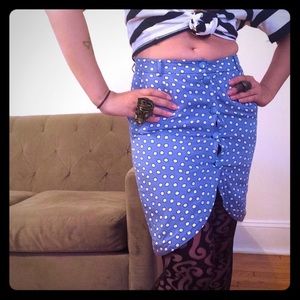 H&M Blue/White Polka Dot Tulip Hi-Lo Button Skirt